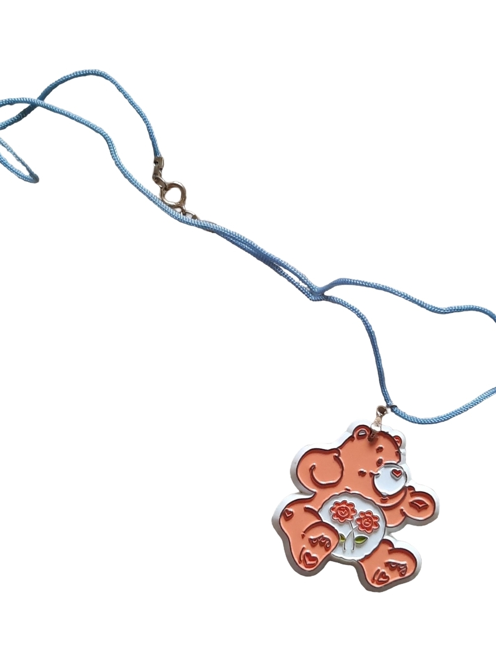 Orange CareBear Pendant Necklace for Kids - Light Blue Cord